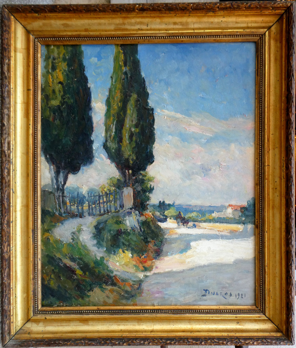 Edouard Ducros (1856-1936) Provençal Landscape Animated By A Cart-photo-7