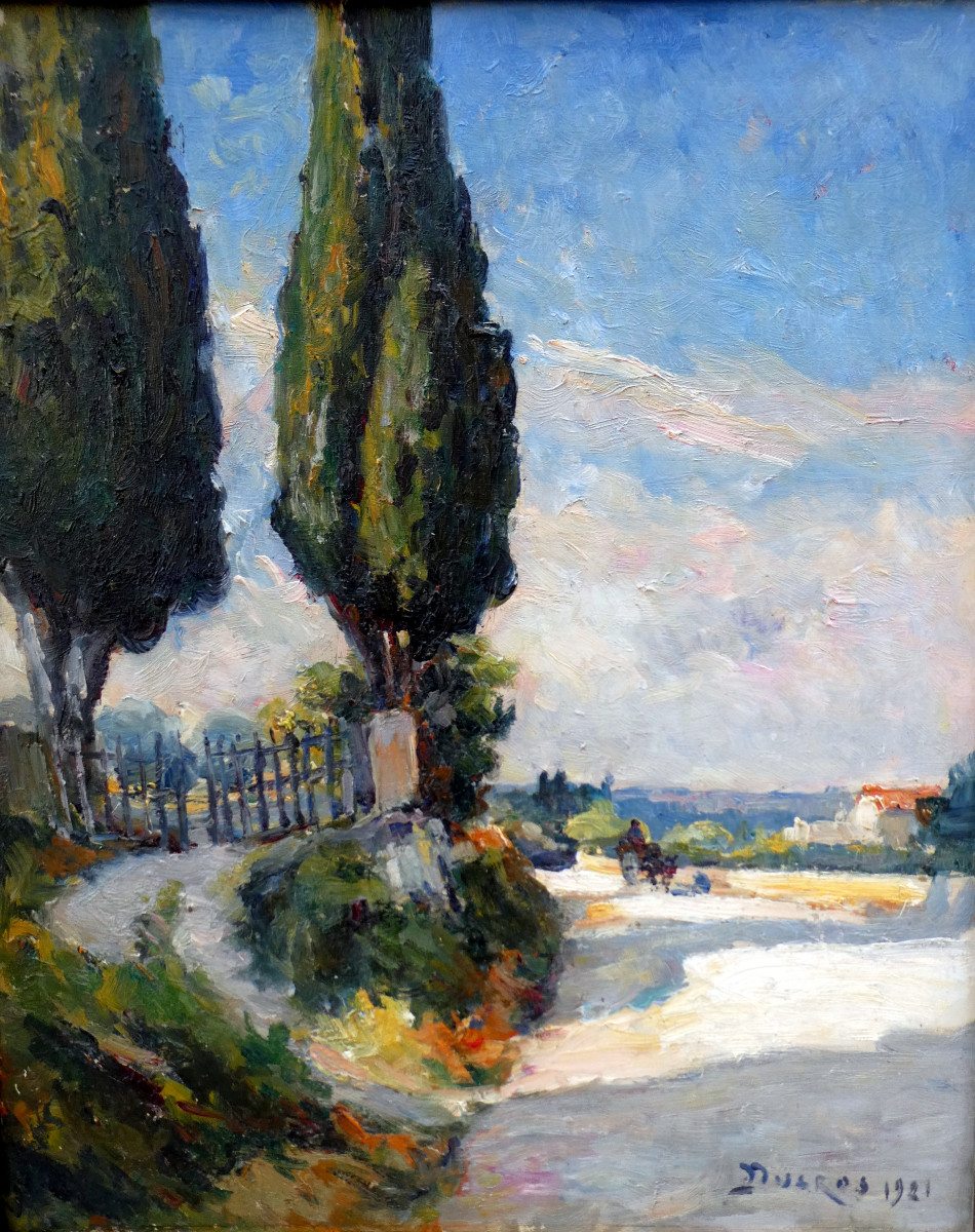 Edouard Ducros (1856-1936) Provençal Landscape Animated By A Cart