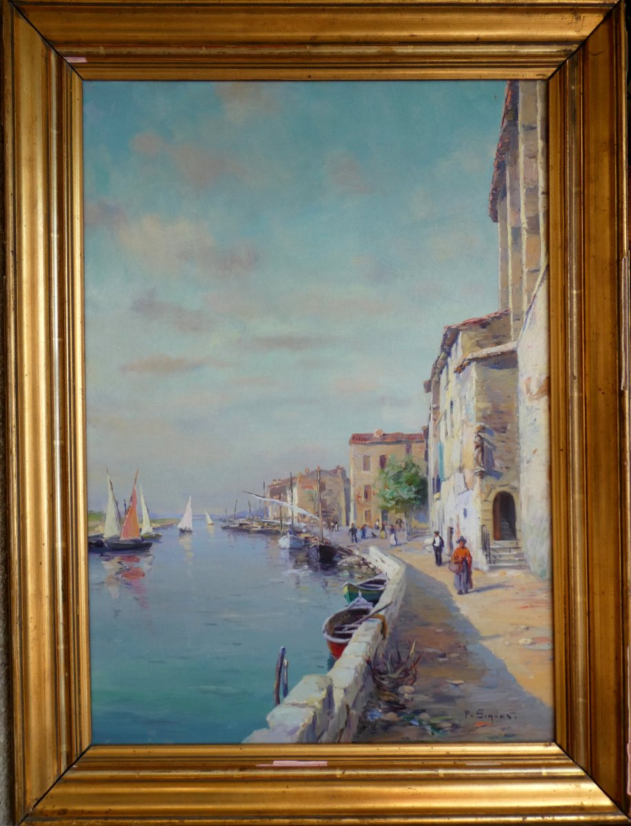 Paul Simons (1865-1932) Martigues, Figures On The Quai Poterne-photo-2