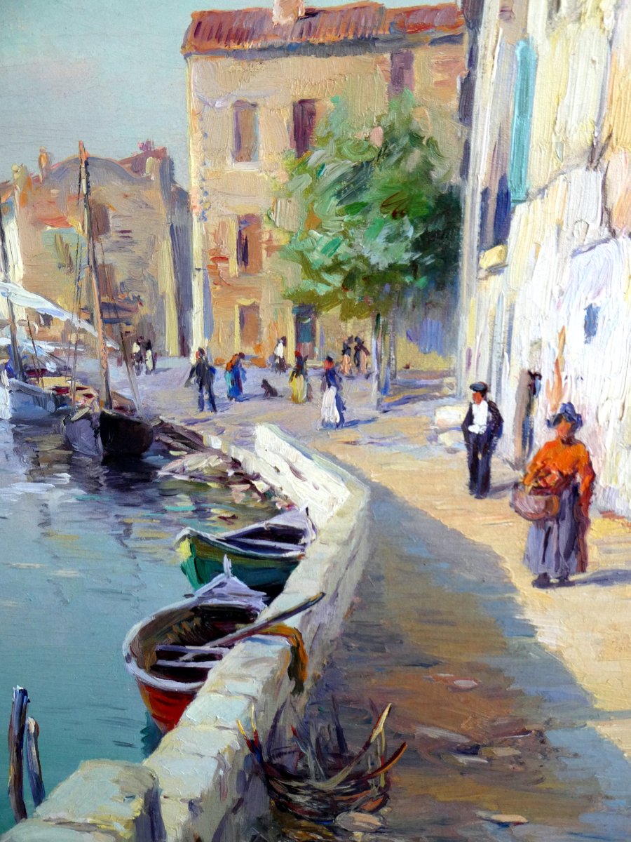 Paul Simons (1865-1932) Martigues, Figures On The Quai Poterne-photo-3