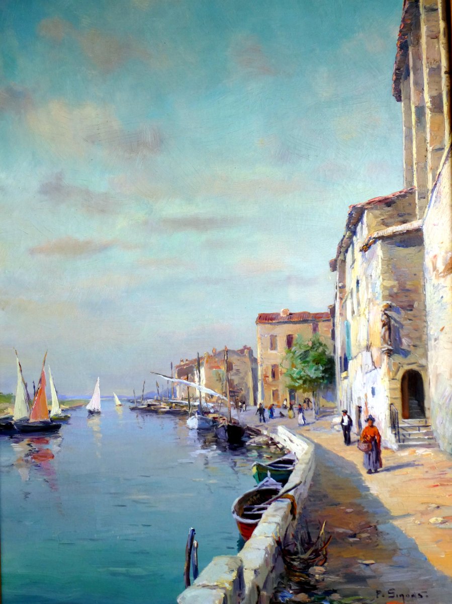 Paul Simons (1865-1932) Martigues, Figures On The Quai Poterne-photo-4