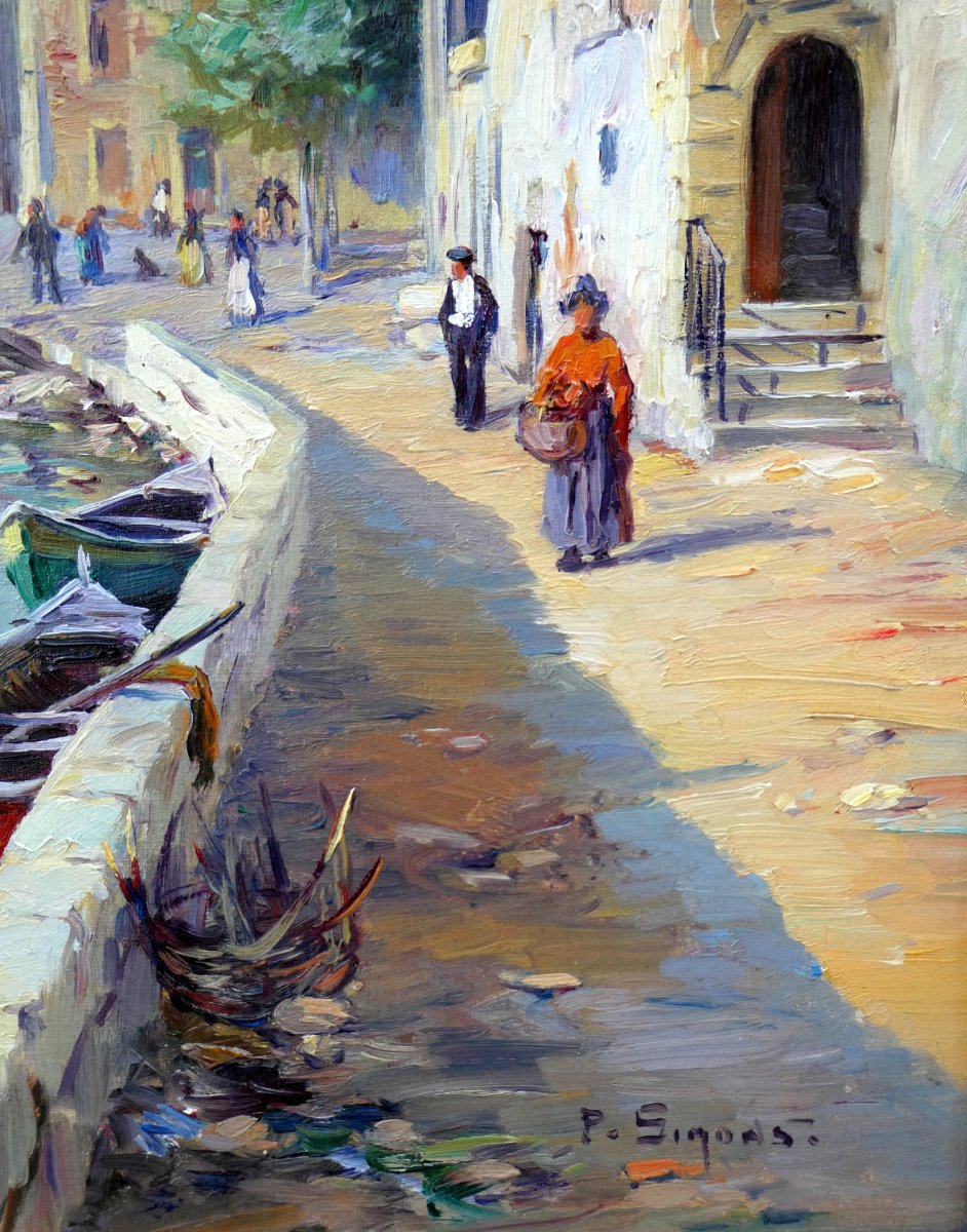 Paul Simons (1865-1932) Martigues, Figures On The Quai Poterne-photo-1