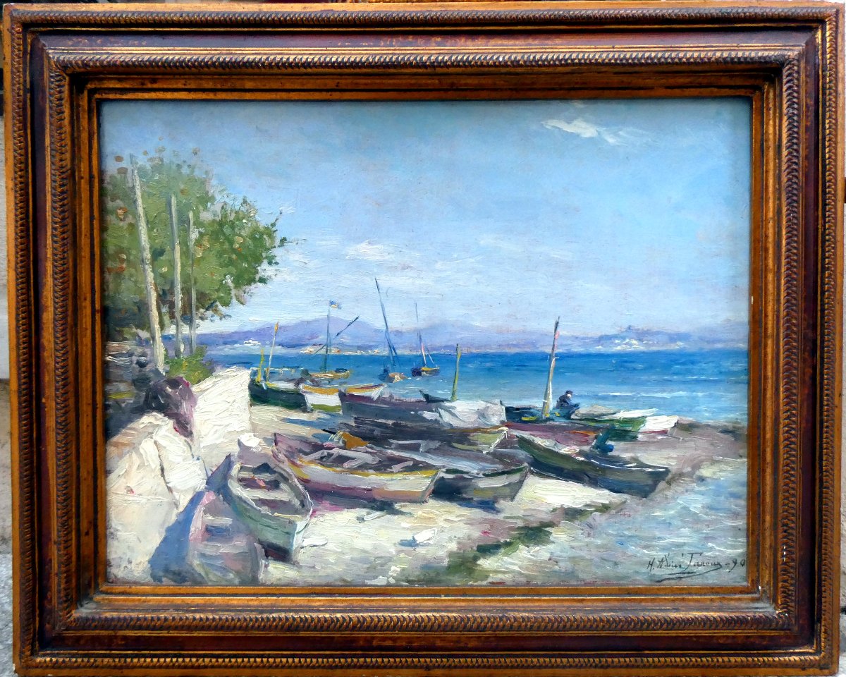 Adrien Tanoux (1865-1923) Barques de pêche à terre à l'Estaque - Marseille-photo-2