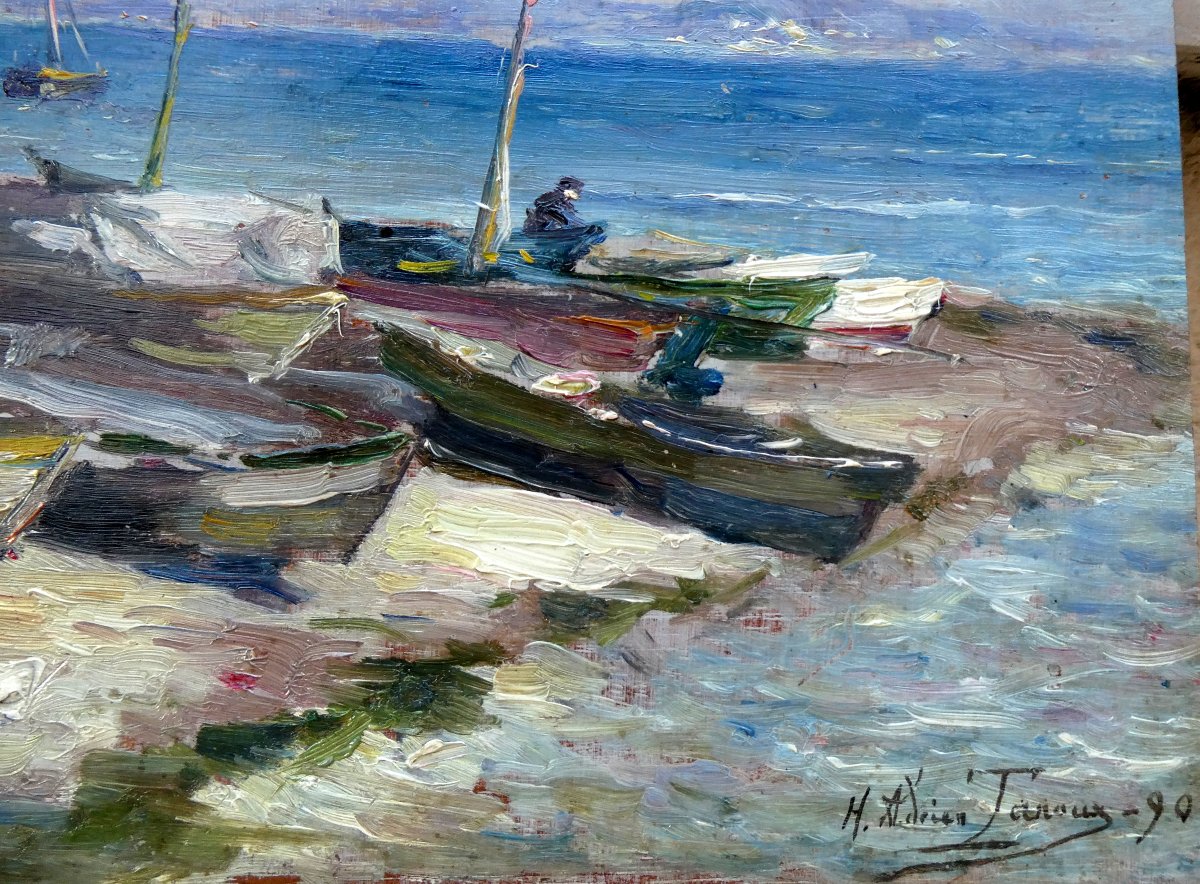 Adrien Tanoux (1865-1923) Barques de pêche à terre à l'Estaque - Marseille-photo-4