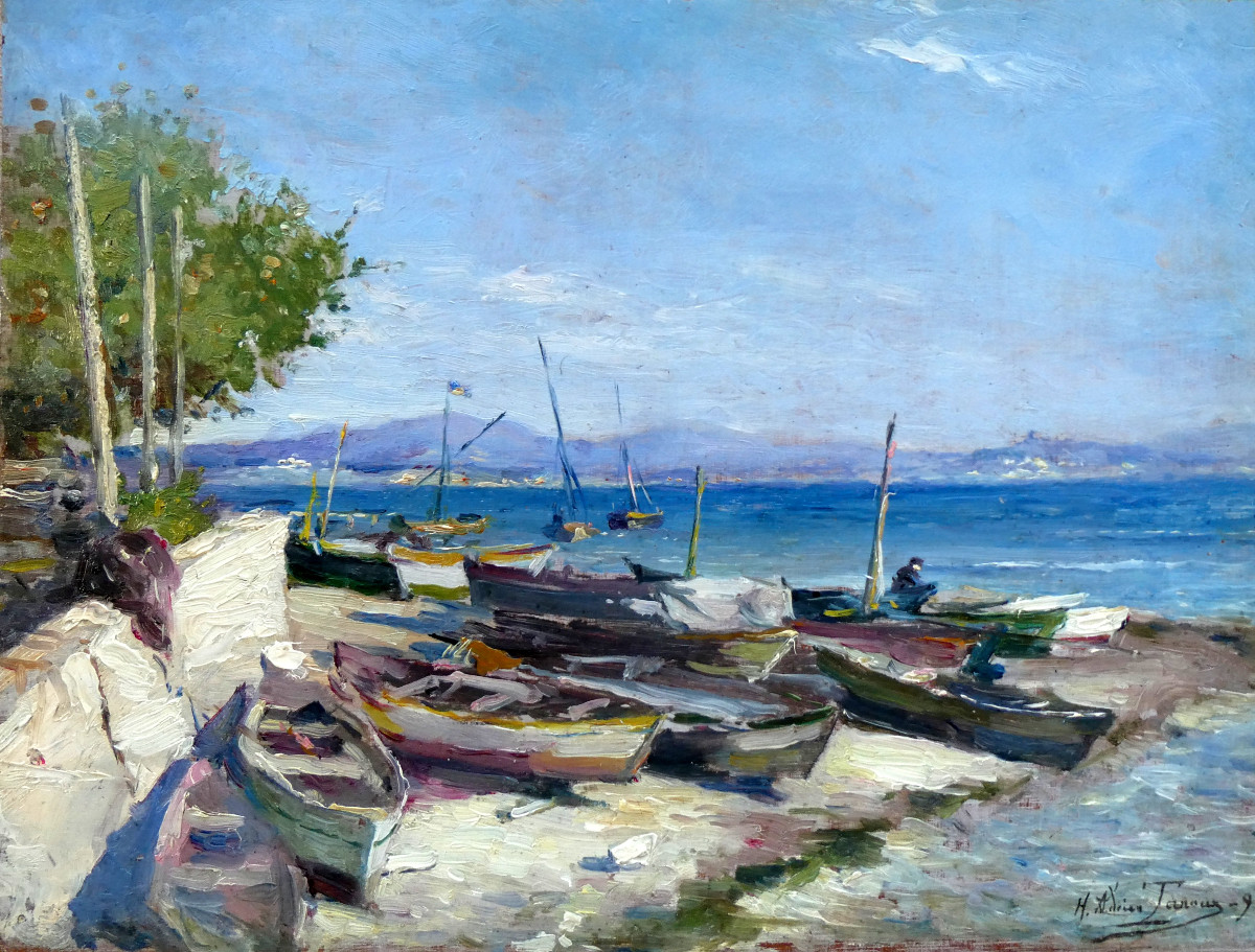 Adrien Tanoux (1865-1923) Barques de pêche à terre à l'Estaque - Marseille
