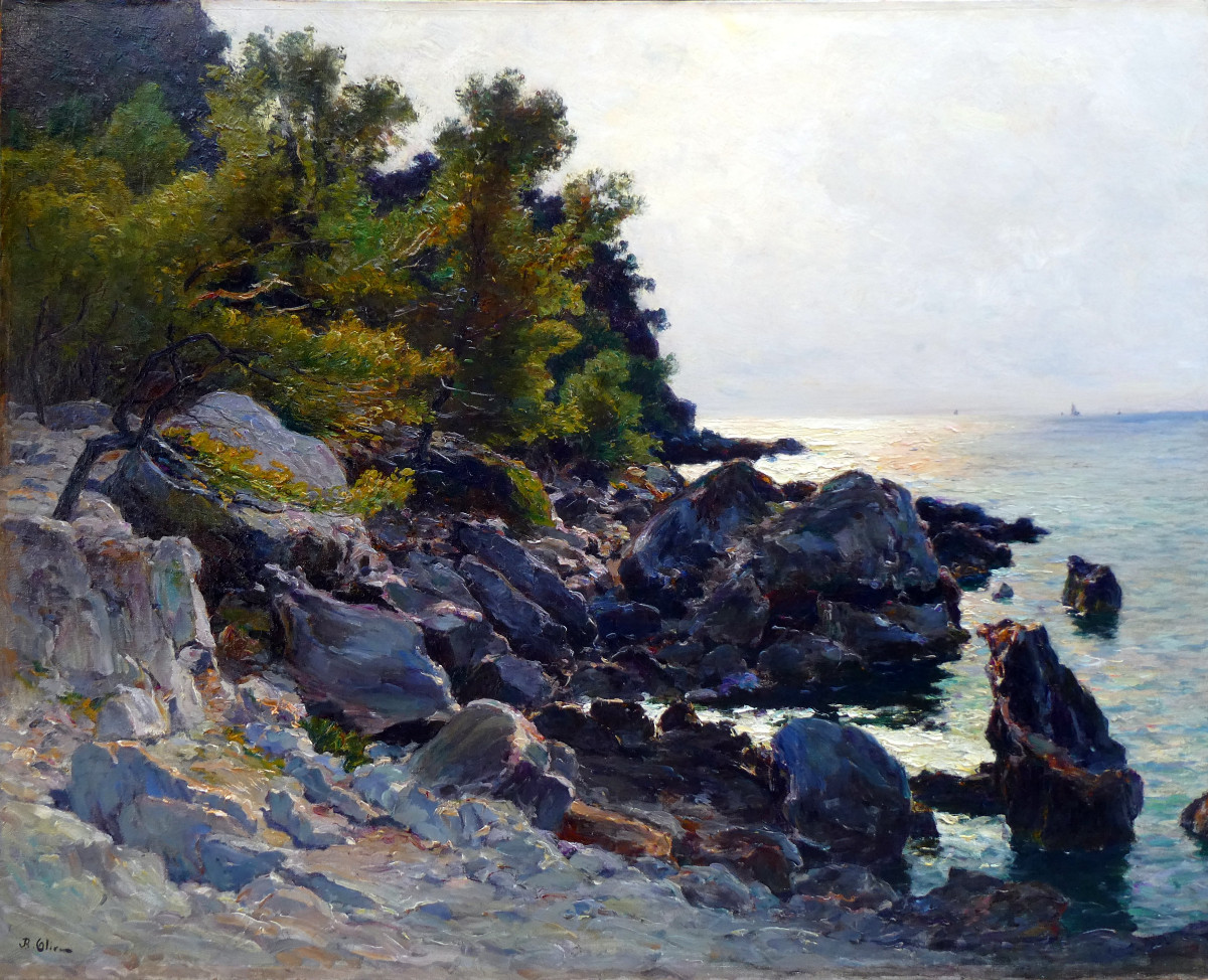 Jean-Baptiste Olive (1848-1936) Bord de mer au crépuscule à Saint Cyr sur Mer