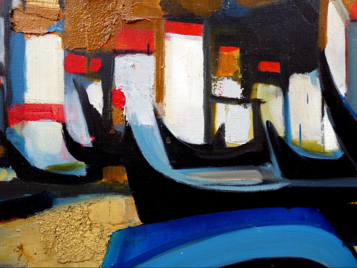 Georges Briata (1933-2019) The Black Boats In Nazaré, Portugal-photo-3