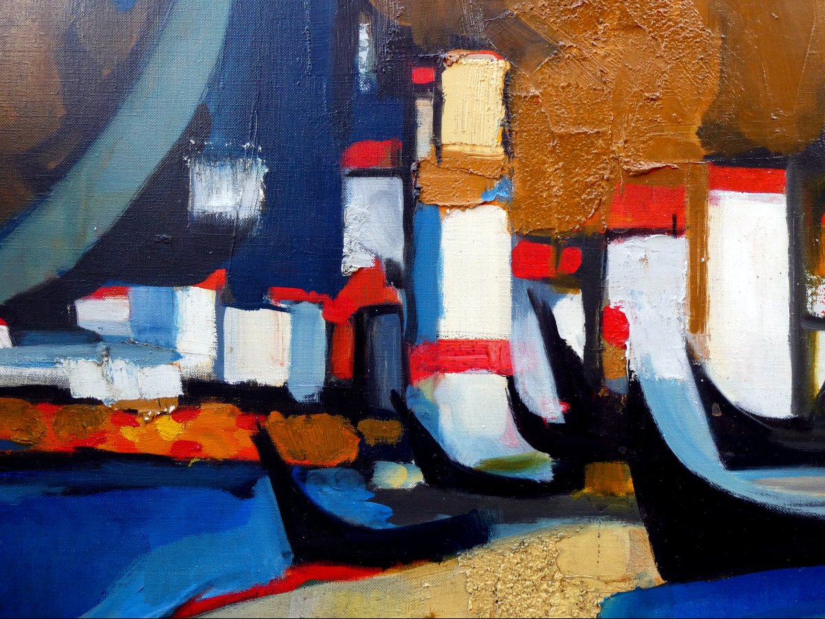 Georges Briata (1933-2019) The Black Boats In Nazaré, Portugal-photo-5
