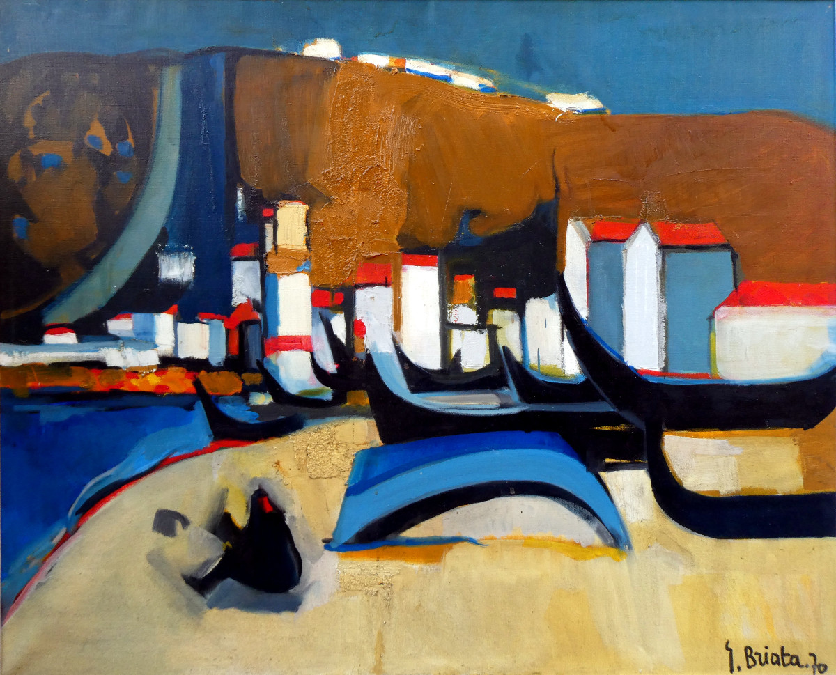 Georges Briata (1933-2019) The Black Boats In Nazaré, Portugal