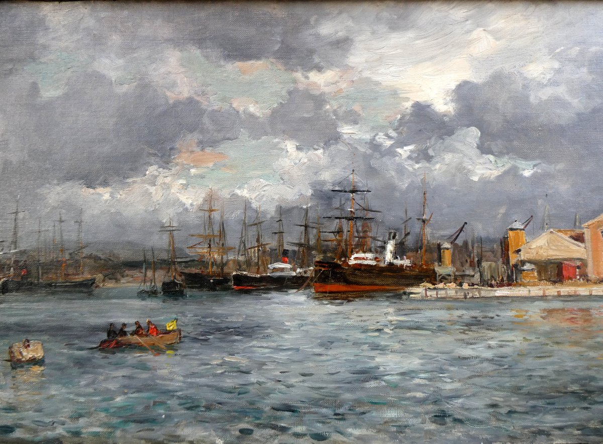 Raphaël Ponson (1835-1904) The Docks In Marseille -photo-4