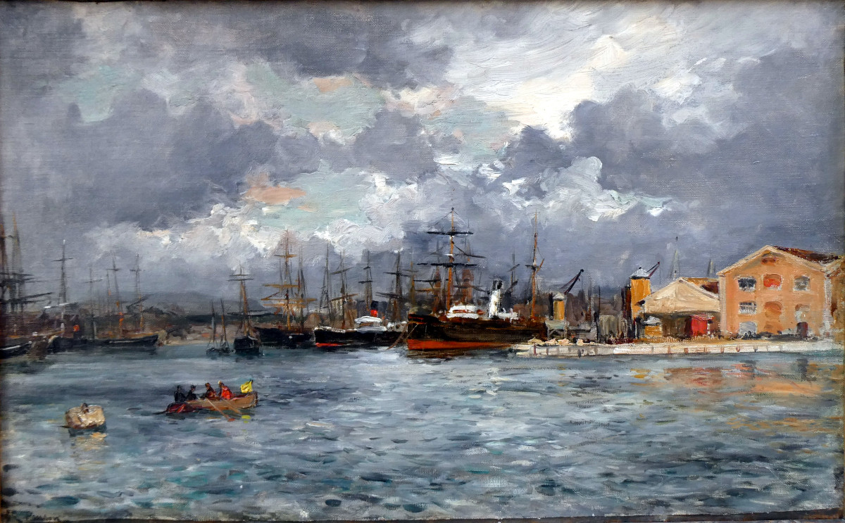 Raphaël Ponson (1835-1904) The Docks In Marseille 