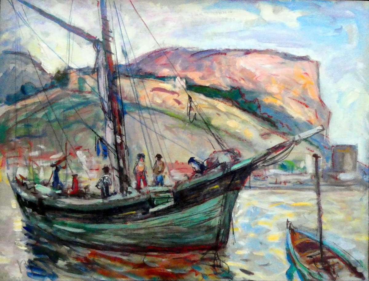 Paul Paquereau (1871-1956) La tartane verte dans le Port de Cassis-photo-1
