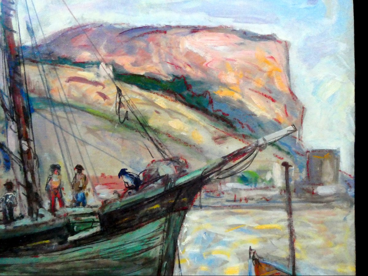 Paul Paquereau (1871-1956) La tartane verte dans le Port de Cassis-photo-2