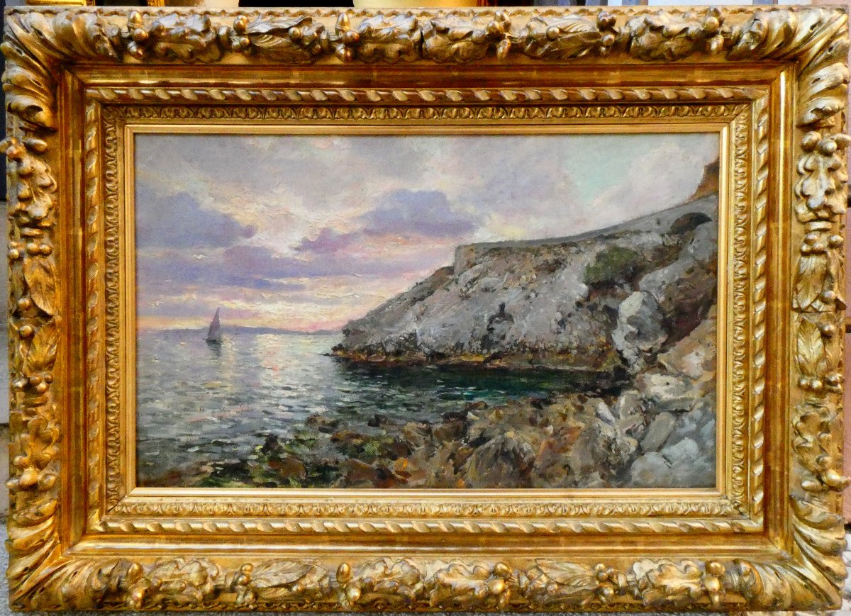 Raphaël Ponson (1835-1904) Soleil couchant sur la Corniche à Marseille -photo-2
