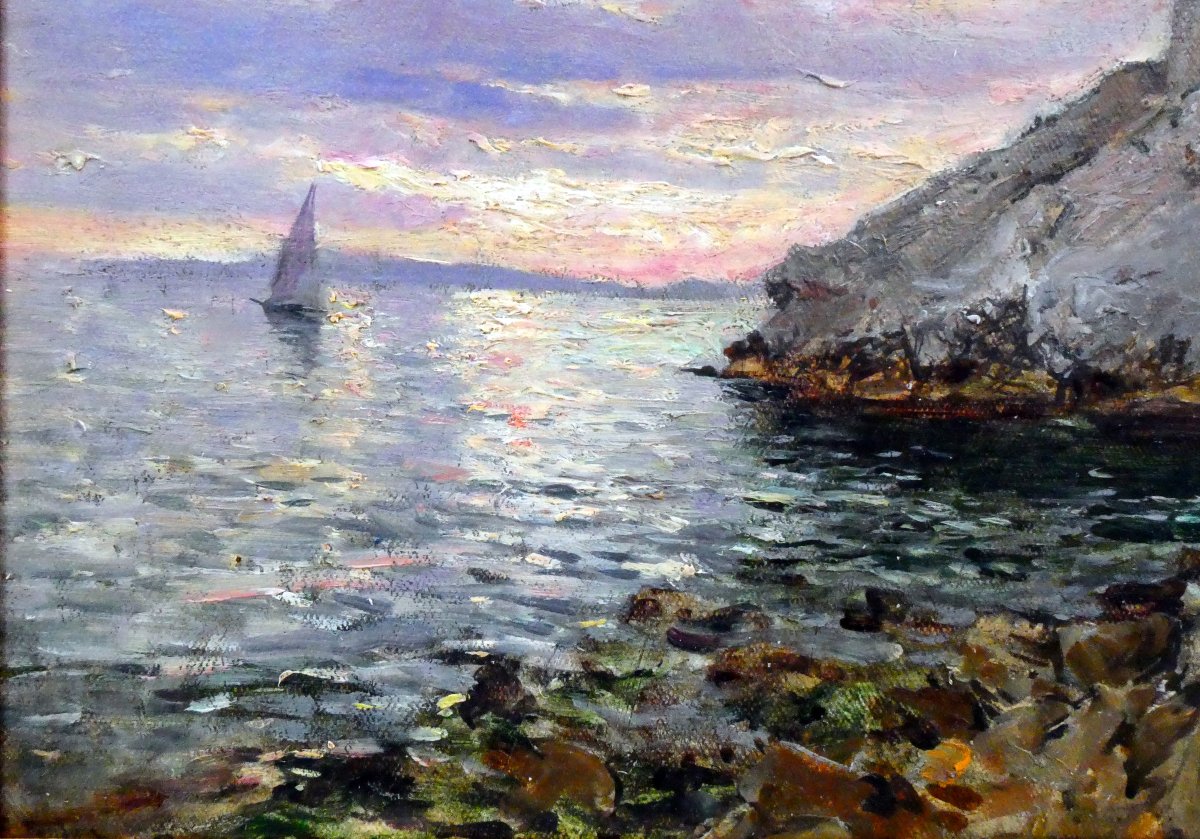 Raphaël Ponson (1835-1904) Soleil couchant sur la Corniche à Marseille -photo-3