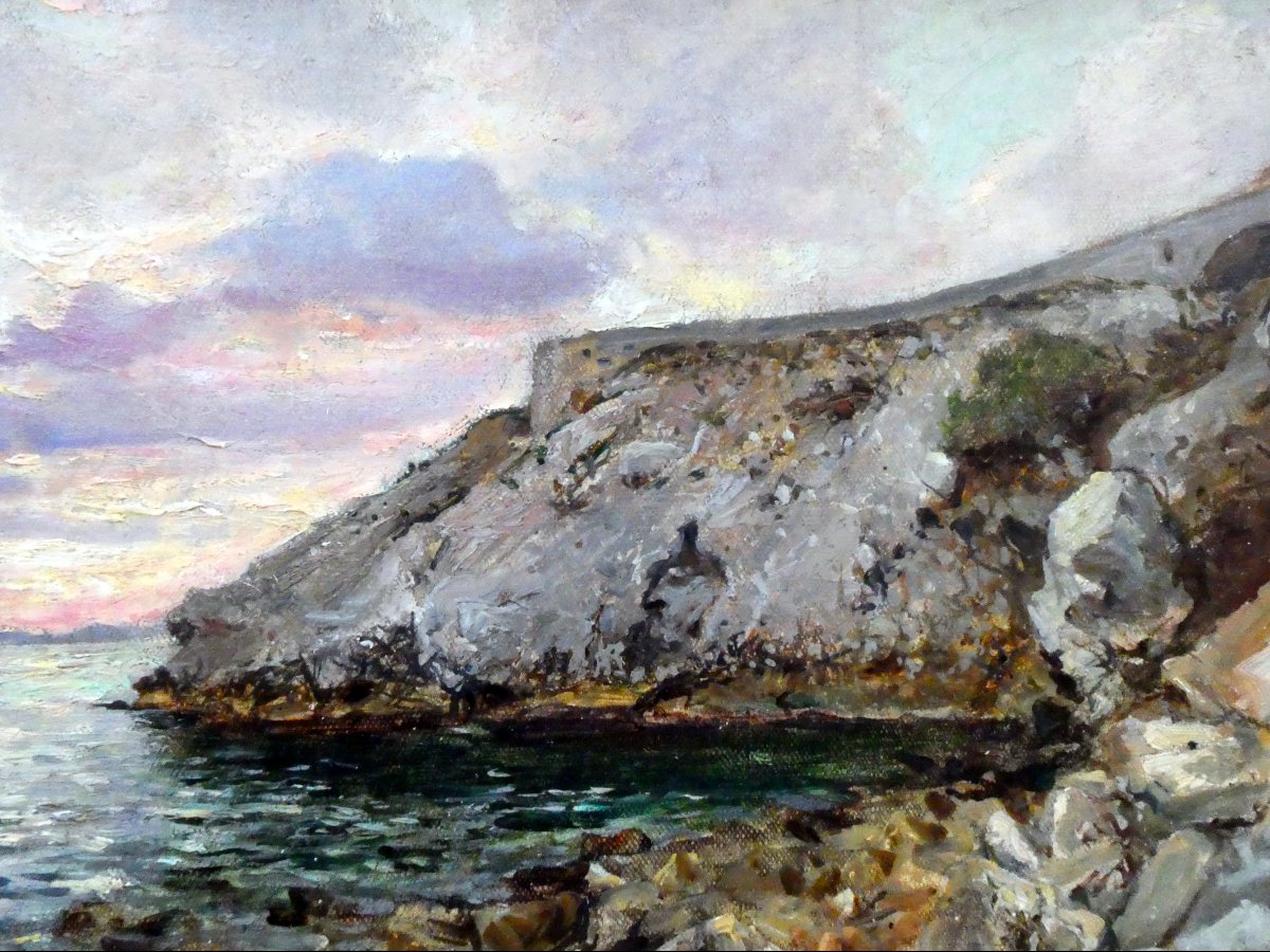 Raphaël Ponson (1835-1904) Soleil couchant sur la Corniche à Marseille -photo-3