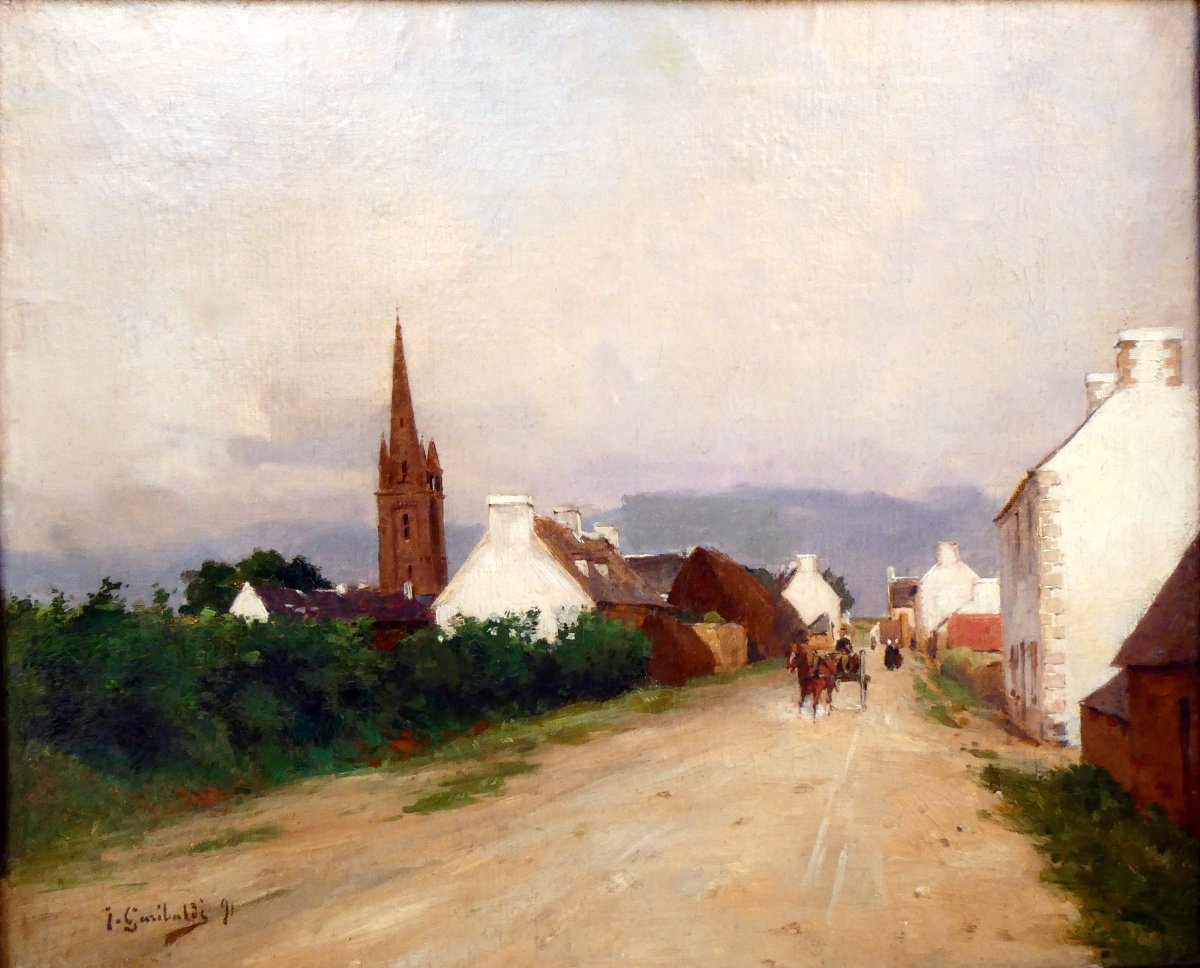 Joseph Garibaldi (1863-1941) Village Street In Brittany-photo-3