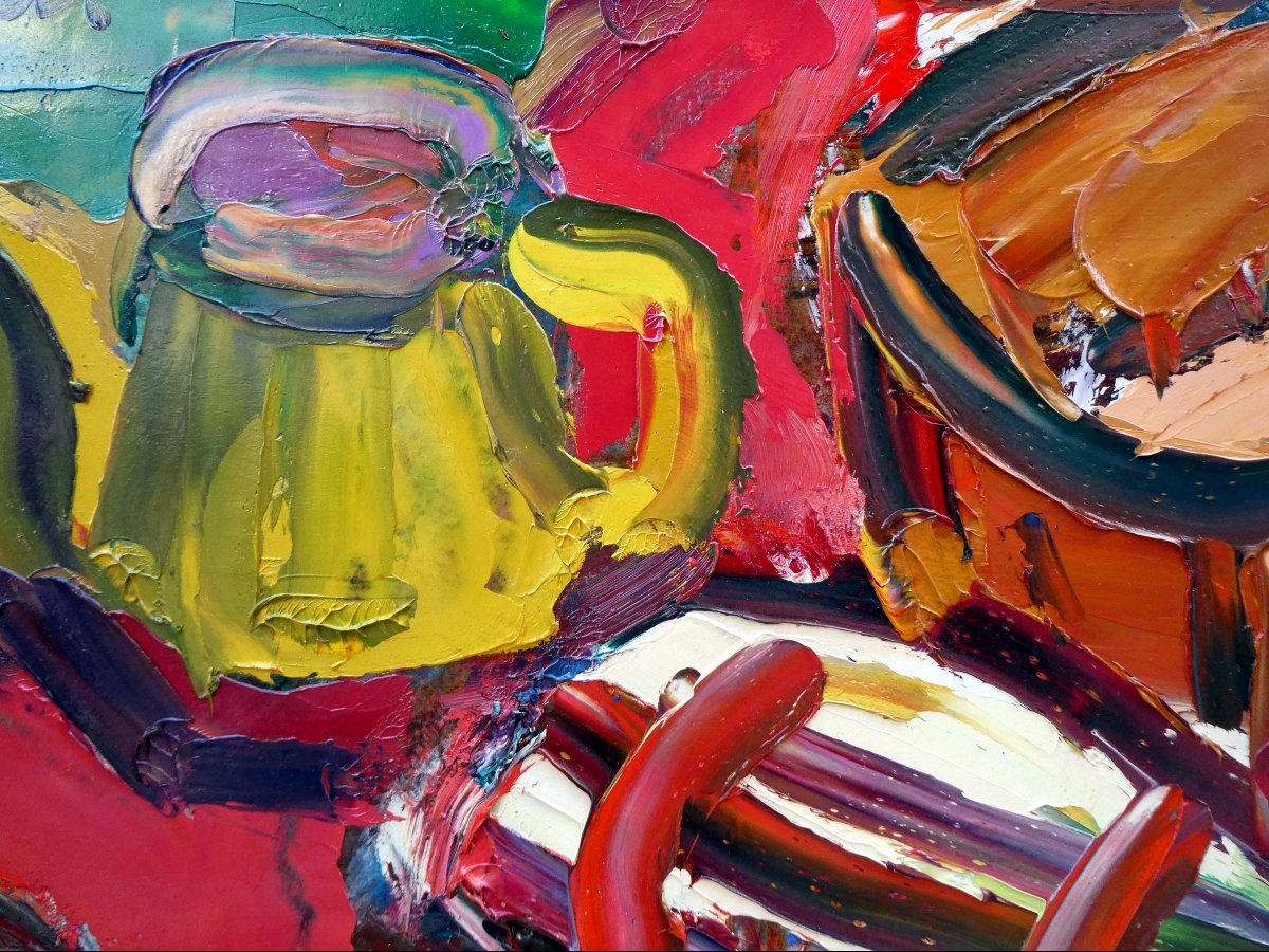 Antoine Ferrari (1910-1995) Nature morte au pichet jaune et aux asperges-photo-3