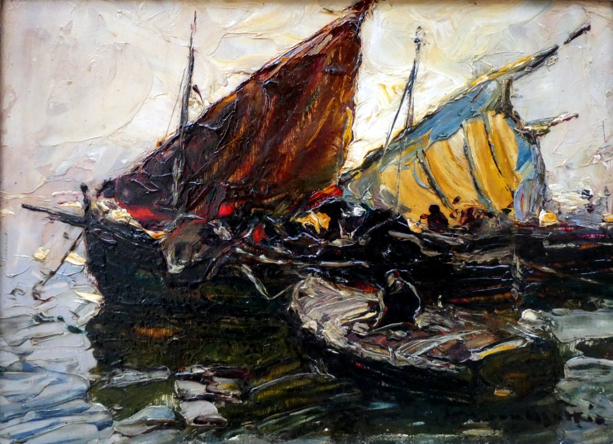 Laurent Mattio (1892-1965) Fishing Boats At Dusk-photo-4