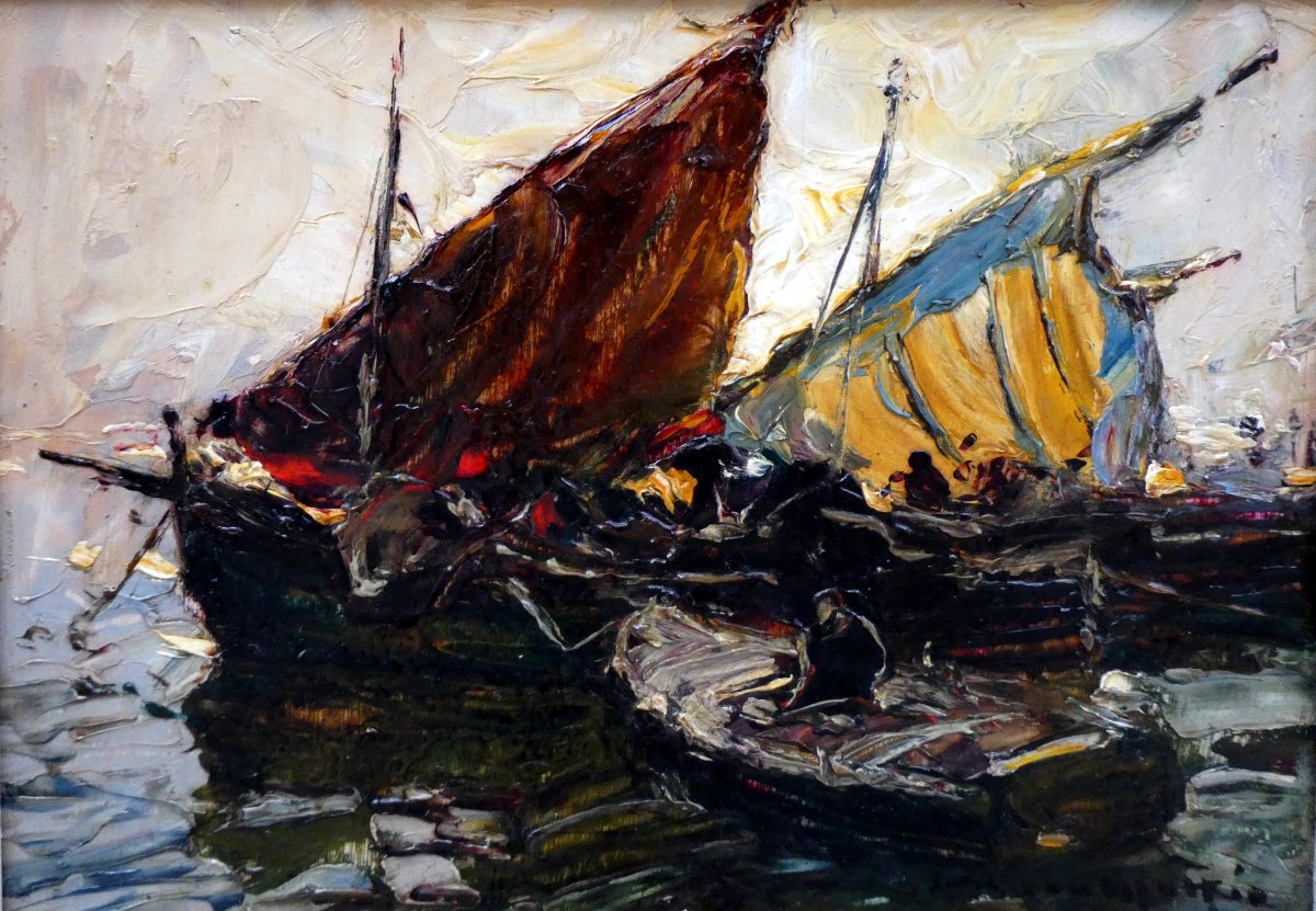 Laurent Mattio (1892-1965) Fishing Boats At Dusk-photo-1