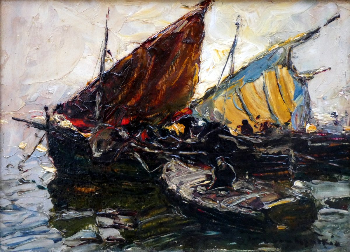 Laurent Mattio (1892-1965) Fishing Boats At Dusk-photo-2