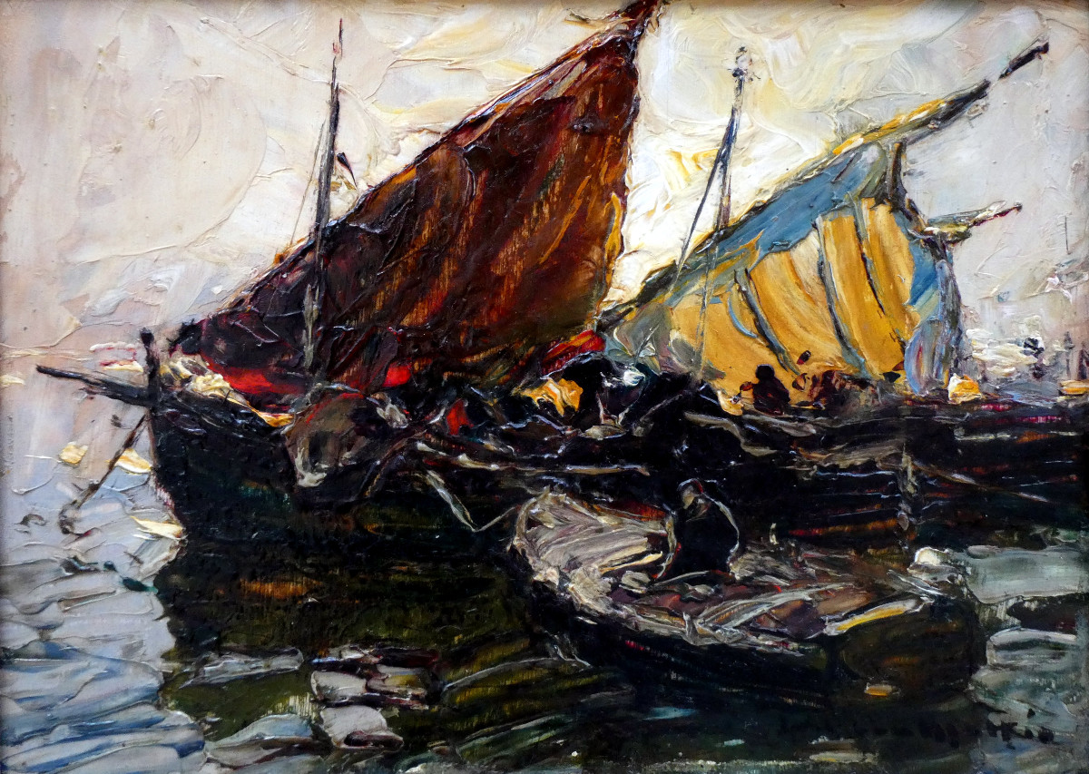 Laurent Mattio (1892-1965) Fishing Boats At Dusk
