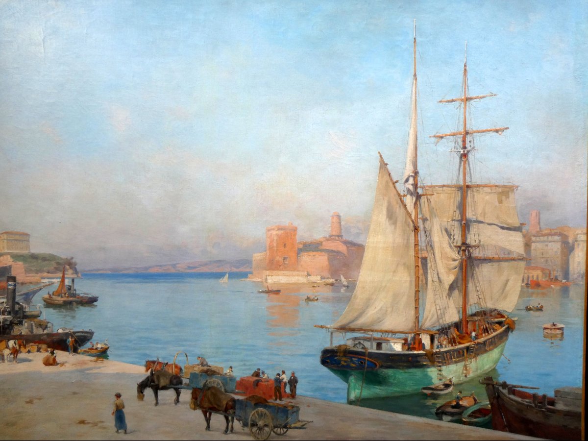 Joseph Garibaldi (1863-1941) Sur le Vieux-Port de Marseille-photo-3