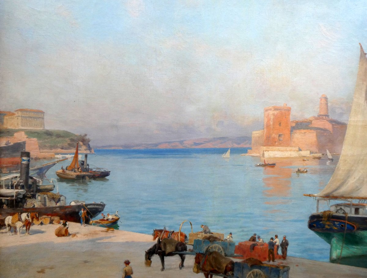 Joseph Garibaldi (1863-1941) Sur le Vieux-Port de Marseille-photo-4