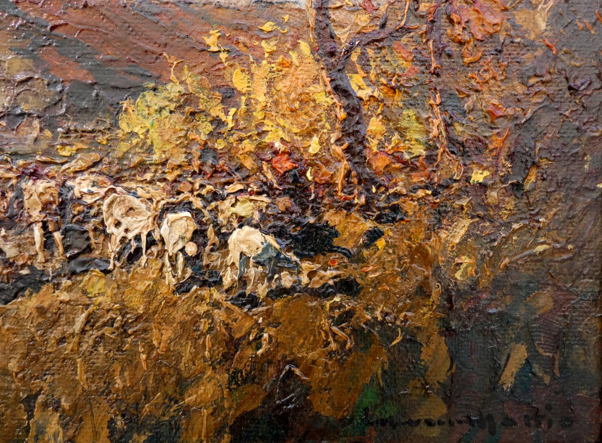 Laurent Mattio (1892-1965) Troupeau de moutons dans un paysage d'automne-photo-3