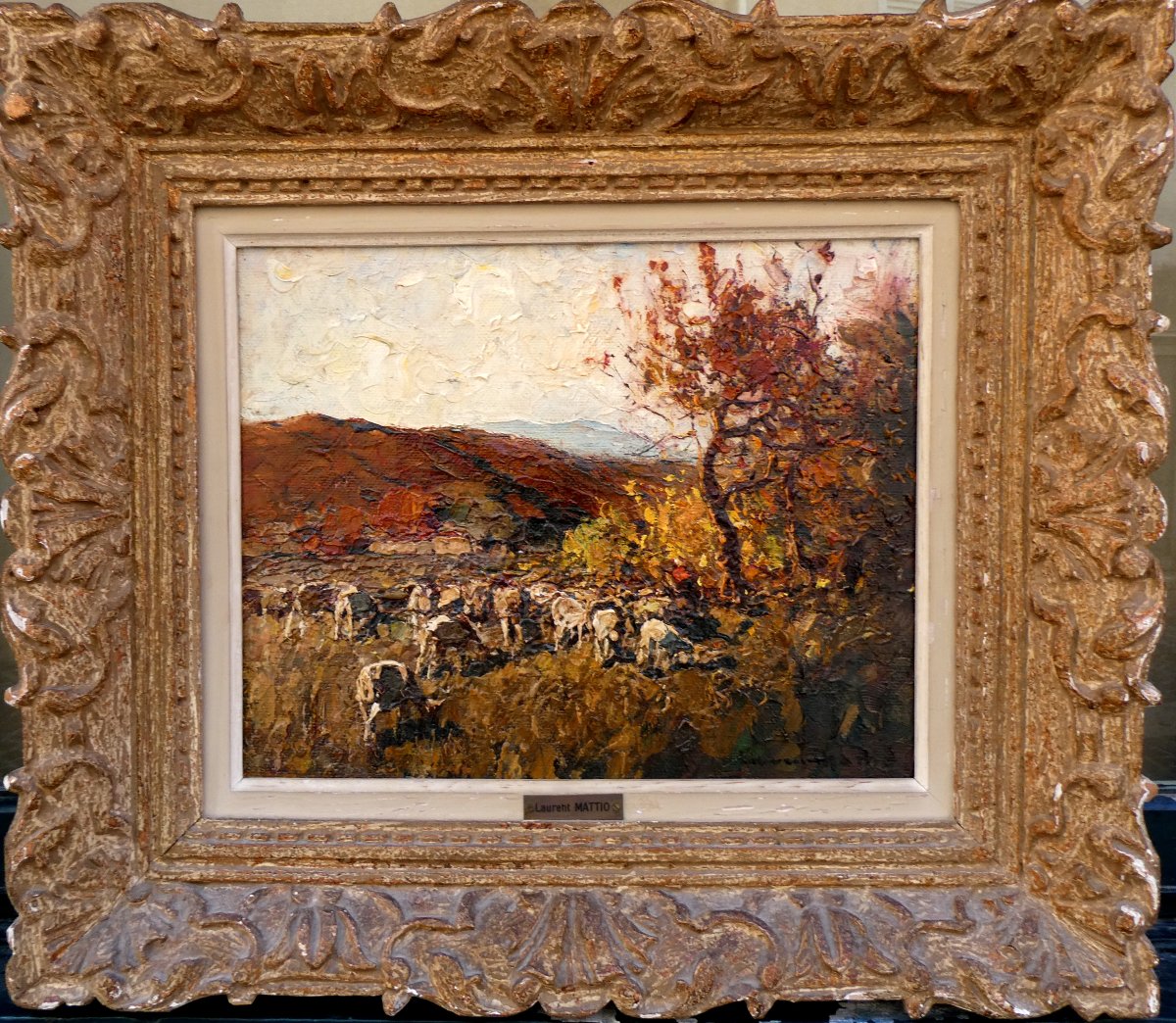 Laurent Mattio (1892-1965) Troupeau de moutons dans un paysage d'automne-photo-7