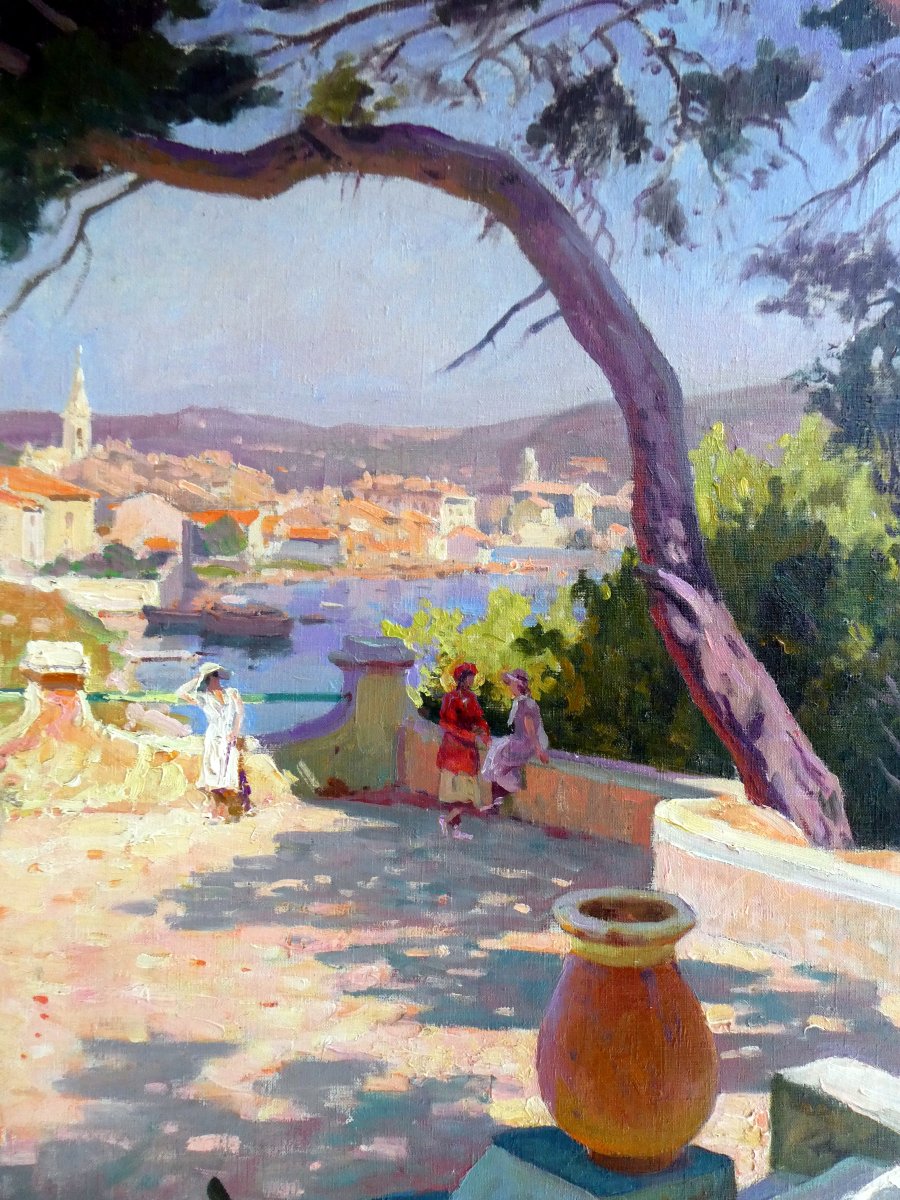Antoine Ponchin (1872-1934) Terrasse sur les hauteurs de Martigues-photo-4