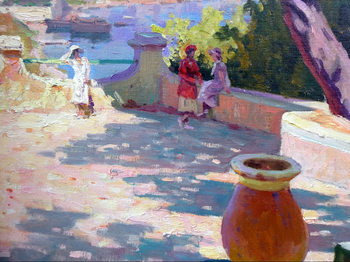 Antoine Ponchin (1872-1934) Terrasse sur les hauteurs de Martigues-photo-1