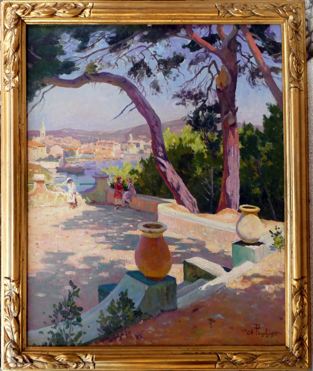 Antoine Ponchin (1872-1934) Terrasse sur les hauteurs de Martigues-photo-7