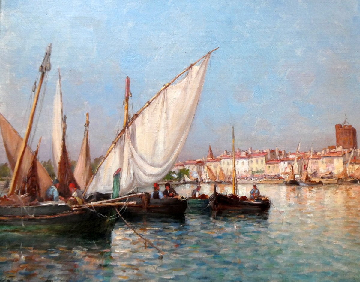 Victor Coste (1844-1923) Agde, Fishermen In Their Boat-photo-1