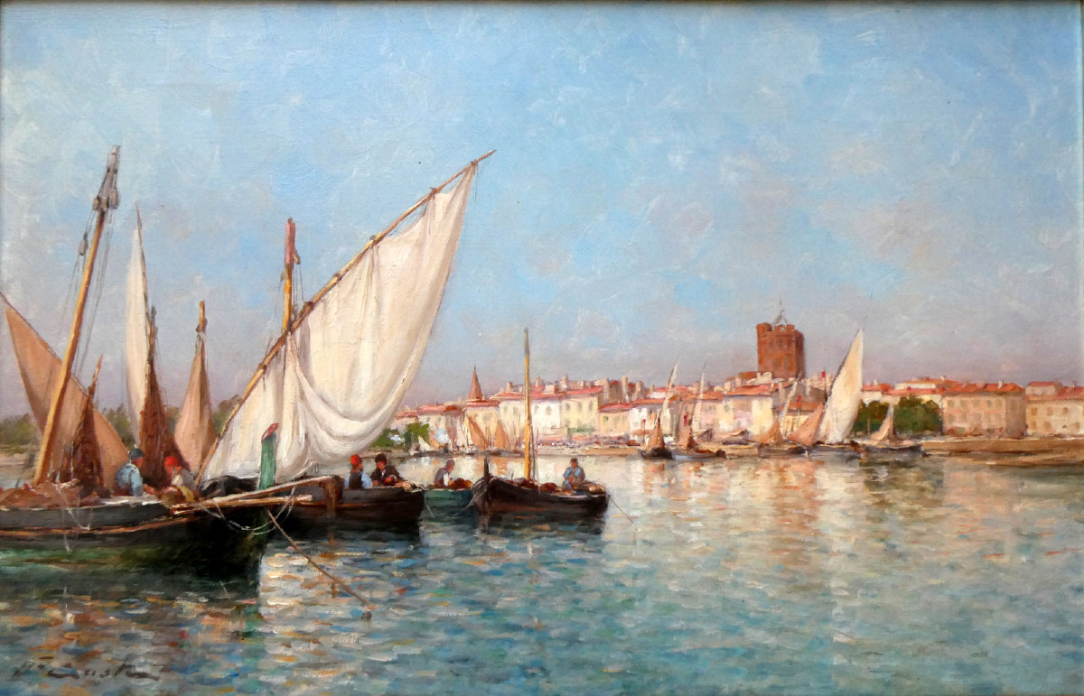 Victor Coste (1844-1923) Agde, Fishermen In Their Boat