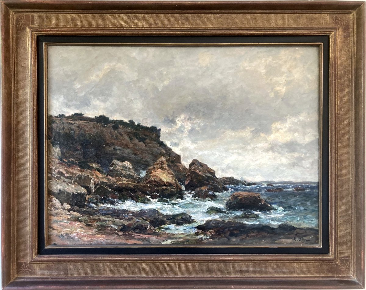 Jean-baptiste Olive (1848-1936) Seaside In Stormy Weather-photo-2