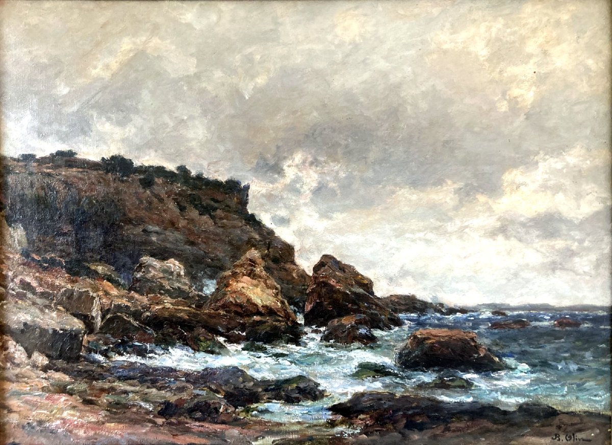 Jean-baptiste Olive (1848-1936) Seaside In Stormy Weather-photo-3