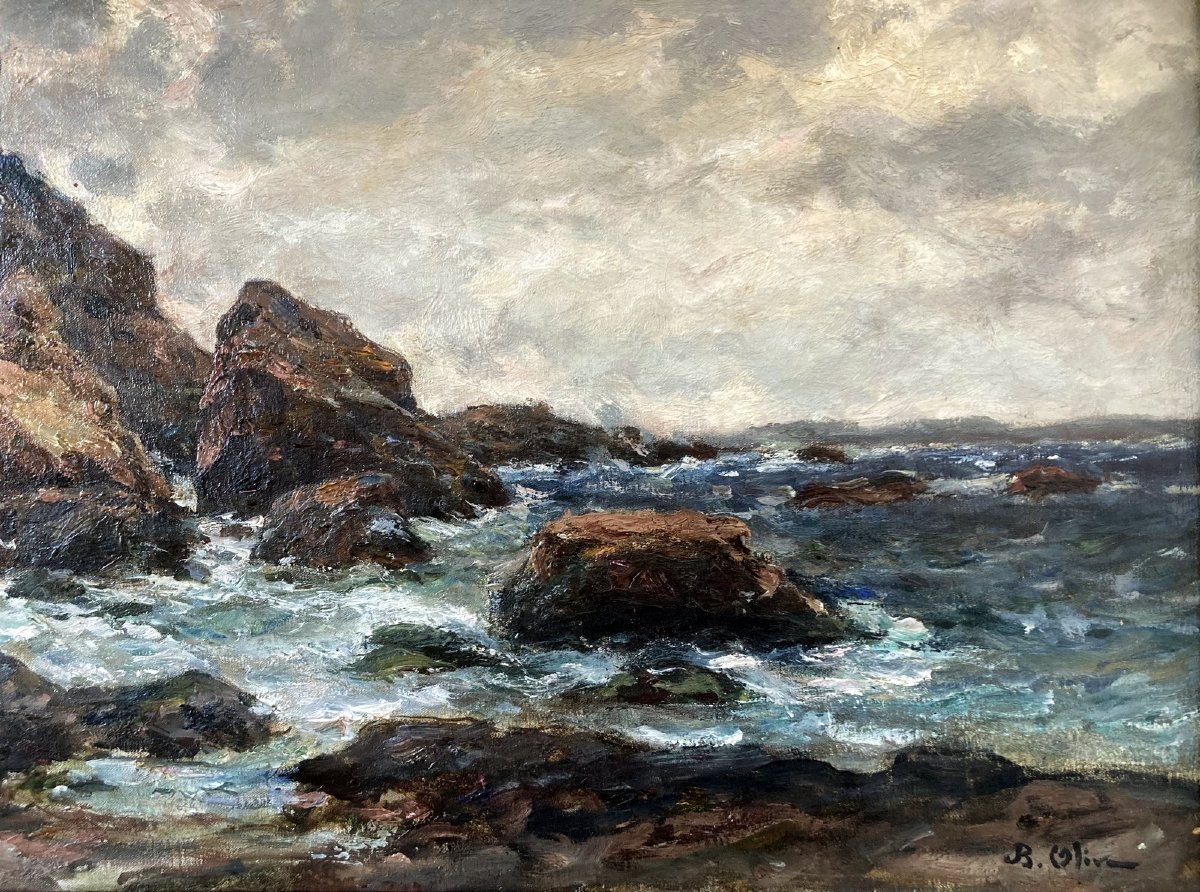 Jean-baptiste Olive (1848-1936) Seaside In Stormy Weather-photo-4