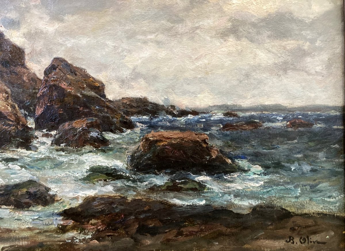 Jean-baptiste Olive (1848-1936) Seaside In Stormy Weather-photo-2