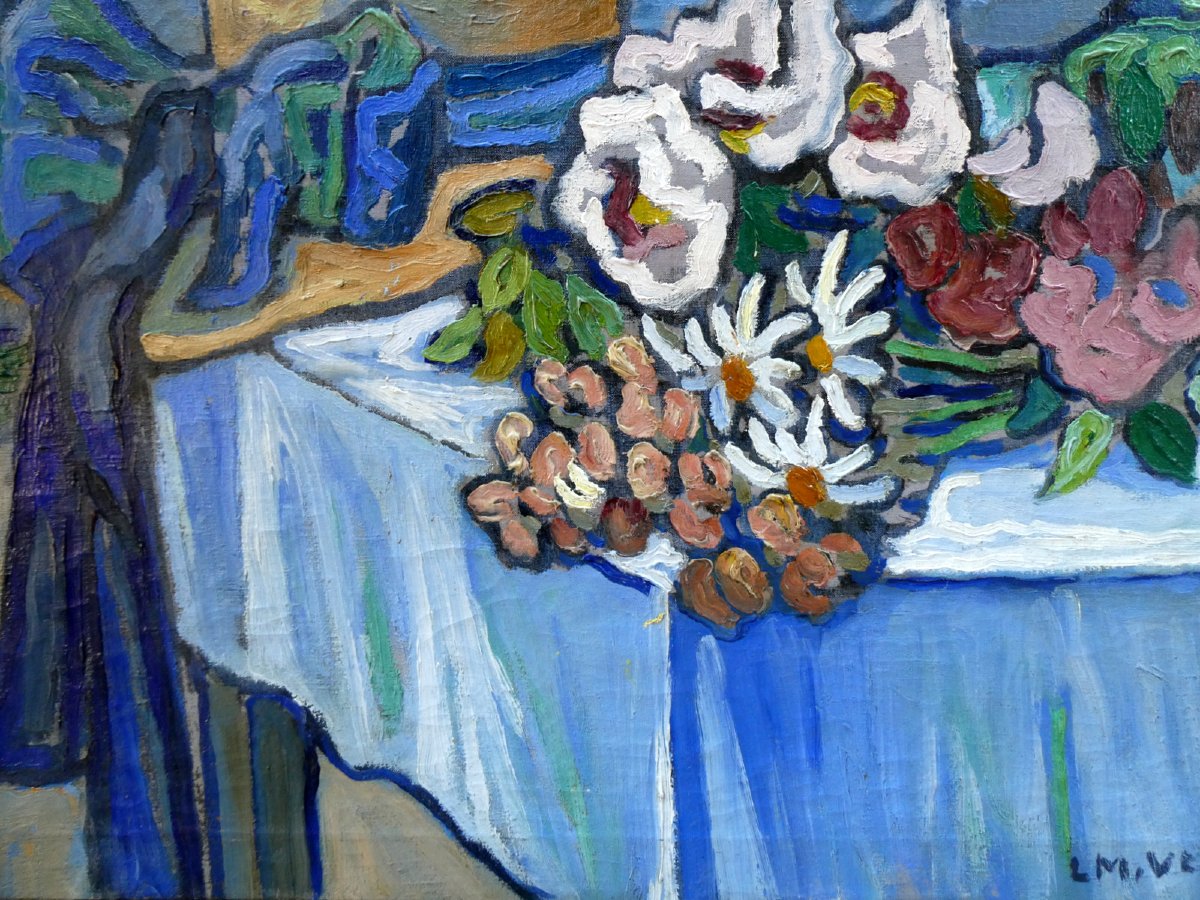 Louis Mathieu Verdilhan (1875-1928) Nature Morte aux fleurs des champs et au chapeau de paille-photo-3