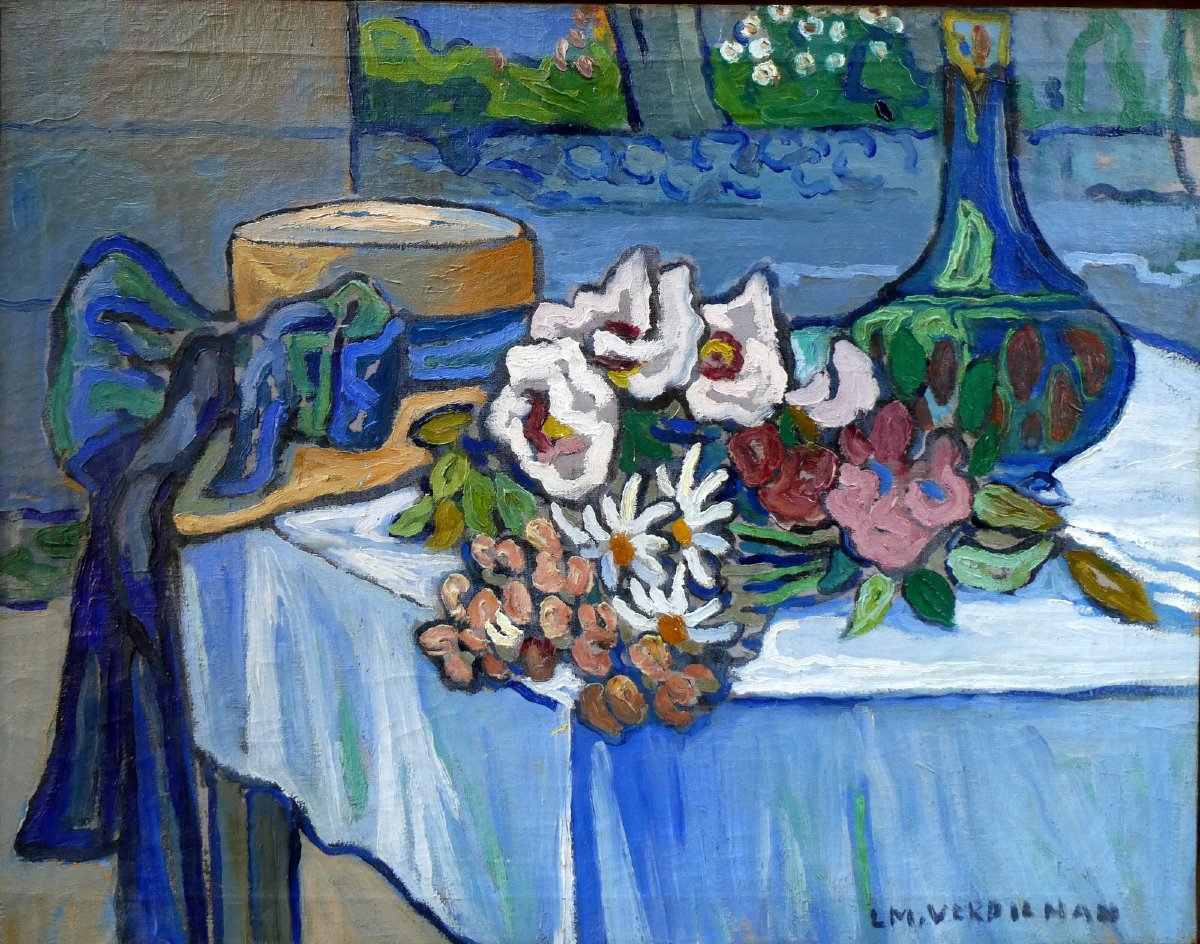 Louis Mathieu Verdilhan (1875-1928) Nature Morte aux fleurs des champs et au chapeau de paille-photo-6