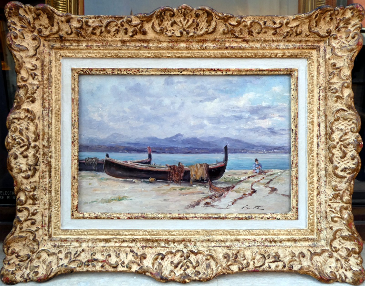 Victor Coste (1844-1923) Pêcheur réparant ses filets-photo-2