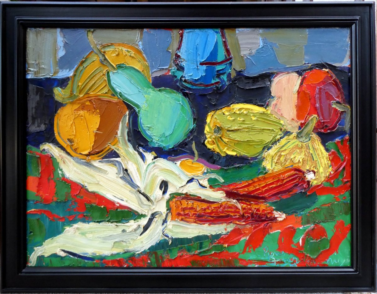 Pierre Ambrogiani (1907-1985) Still Life With Ears Of Corn And Gourds-photo-2