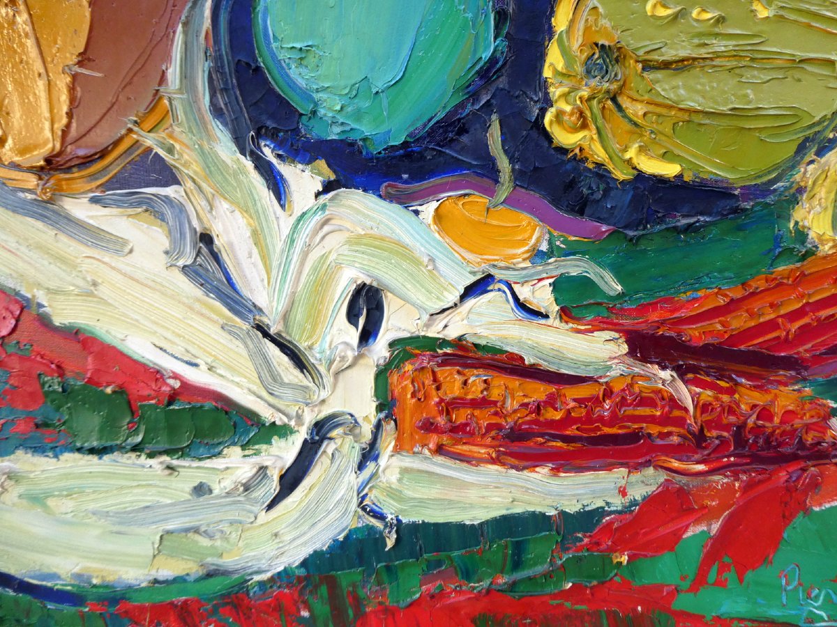 Pierre Ambrogiani (1907-1985) Still Life With Ears Of Corn And Gourds-photo-3