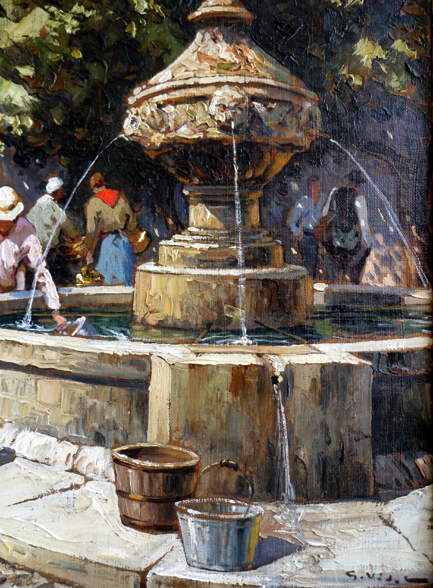 Gustave Vidal (1895-1966) A la Fontaine d'un village provençal-photo-1
