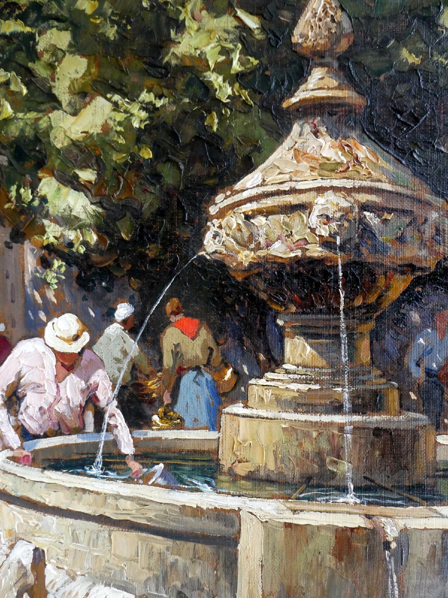 Gustave Vidal (1895-1966) A la Fontaine d'un village provençal-photo-2