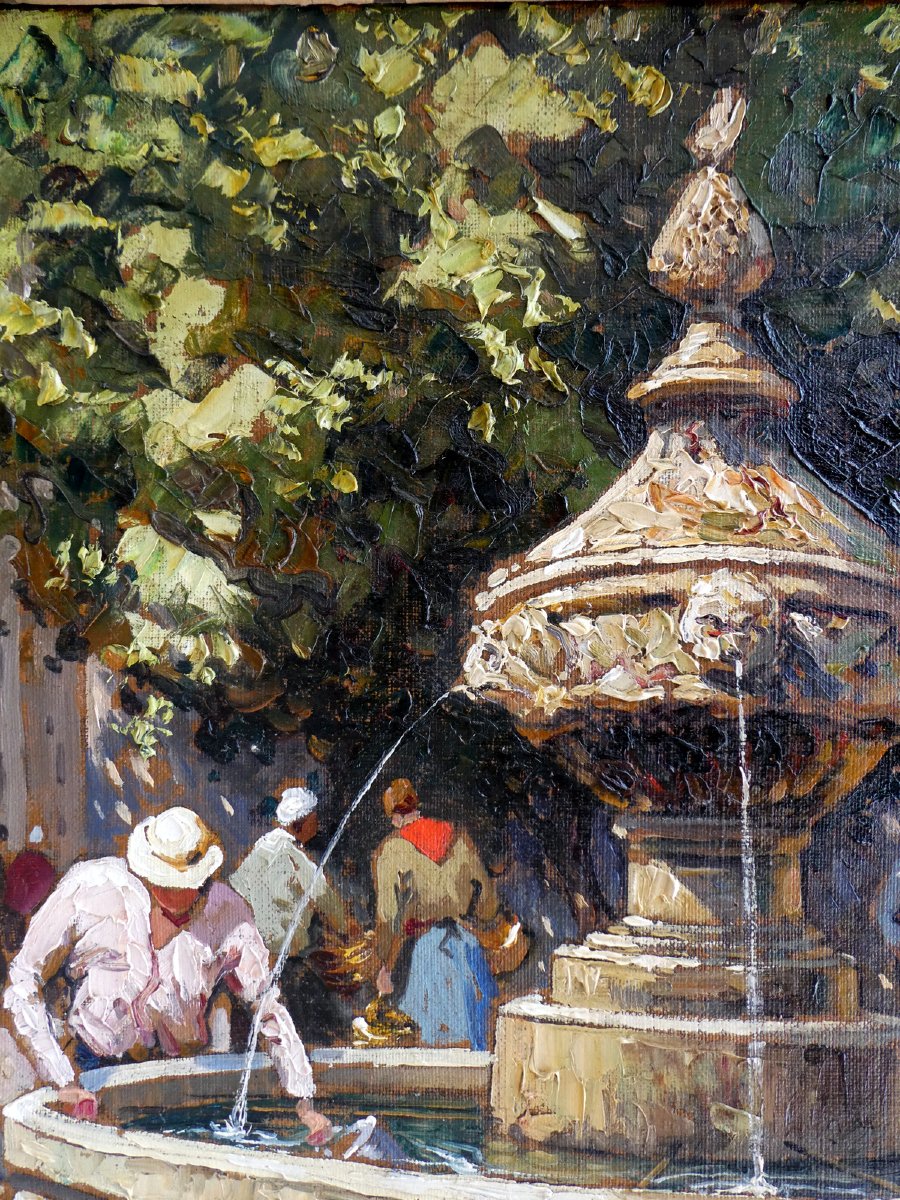 Gustave Vidal (1895-1966) A la Fontaine d'un village provençal-photo-3