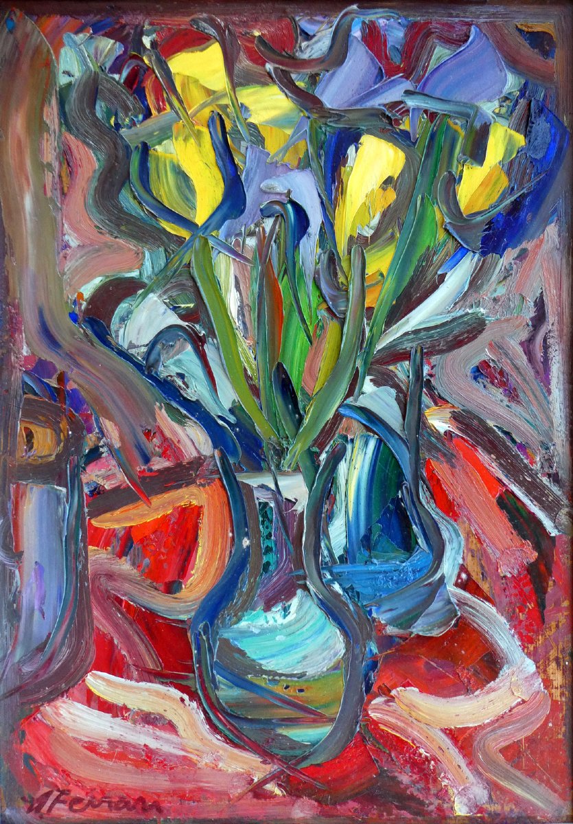Antoine Ferrari (1910-1995) Bouquets de tulipes jaunes-photo-6