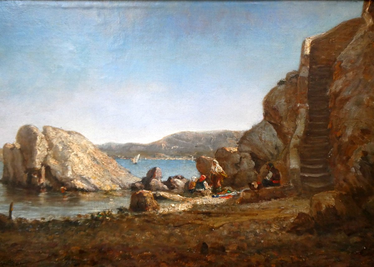 Paul Camille Guigou (1834-1871) Personnages au bord de mer à Marseille-photo-4