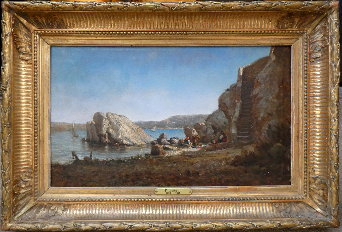 Paul Camille Guigou (1834-1871) Personnages au bord de mer à Marseille